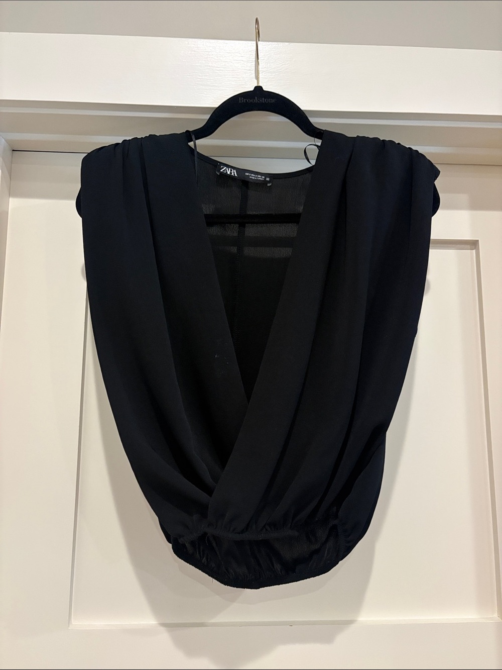 Zara Black Draped Crossover V-Neck Blouse